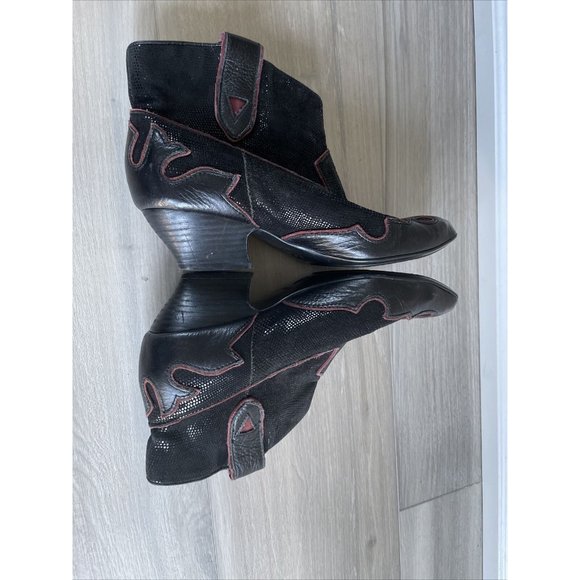 ISOLA 6406001 Women's Bootie Western Ankle Boots Black Red Leather Size 6 - Picture 5 of 12